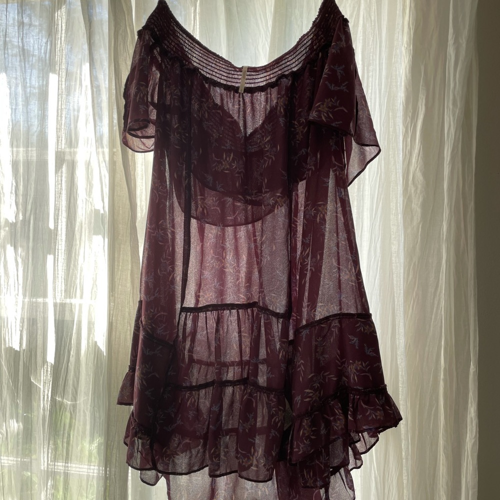 Free people flowy off shoulder purple flower top